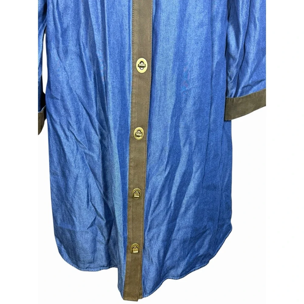 Soft Surroundings 1X Urbina Chambray‎ Midi Dress Turn-Lock Accents Faux Suede